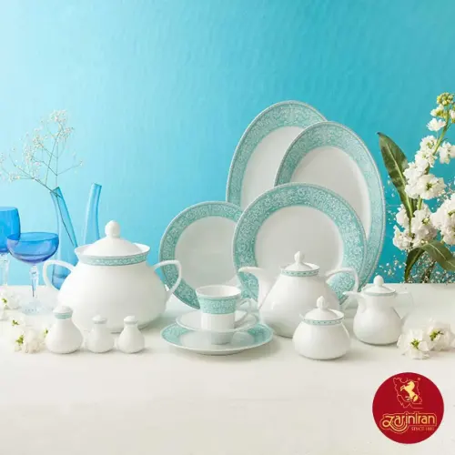 کاربردهای سرویس چینی زرین 108 پارچه شهرزاد طرح ورونا فیروزه ای