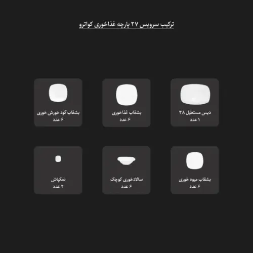 سرویس شش نفره غذاخوری 27 پارچه مونت کارلو چینی زرین