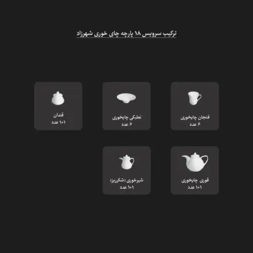 اقلام سرویس 18 پارچه چای خوری گلدن گاردن شهرزاد چینی زرین