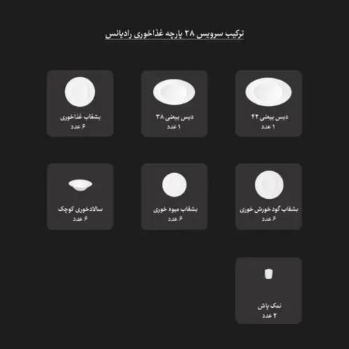 ترکیب سرویس چینی 28 پارچه غذاخوری رادیانس