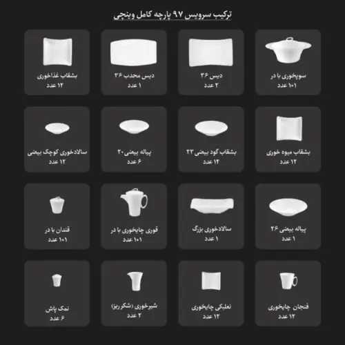 اقلام سرویس غذاخوری حریر چینی زرین 12 نفره