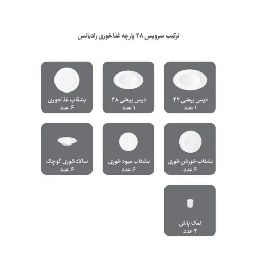 سرویس چینی زرین رادیانس طرح لیون 6 نفره 28 پارچه
