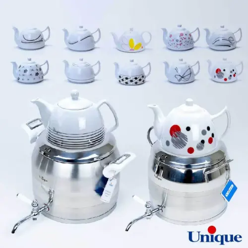 کتری استیل 5 لیتر با قوری چینی طرح ترک یونیک UN-7295