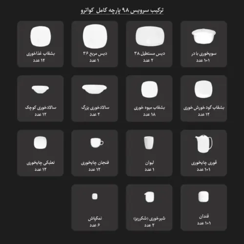 سرویس چینی زرین کواترو طرح وگاس اوریت 12 نفره 98 پارچه