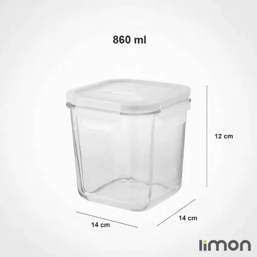 ظرف شیشه ای مربع دربدار 860 میلی لیتری لیمون