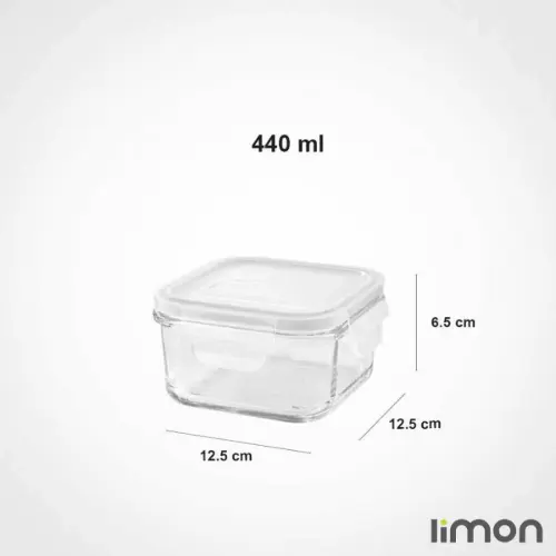 ابعاد-ظرف-شیشه-ای-مربع-دربدار-440-میلی-لیتری-لیمون