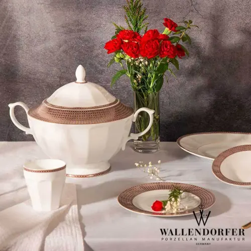 مشخصات سرویس چینی والندورفر Wallendorfer نئوکلاسیک سورن طلایی 12 نفره