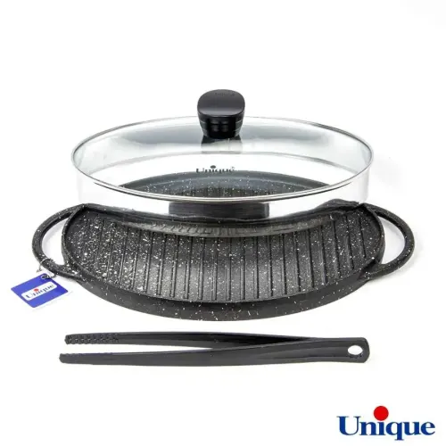 تابه گریل چدنی یونیک بیضی درب دار UN-6011