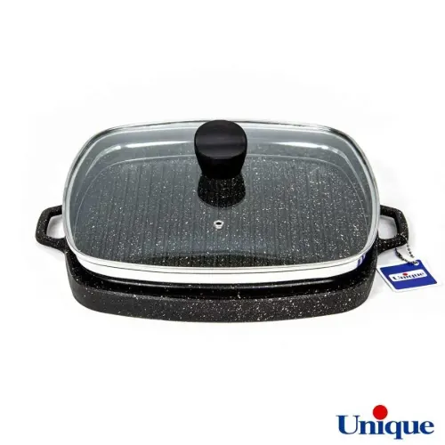 تابه گریل چدنی یونیک مربع درب دار 32 سانتیمتری UN-6009