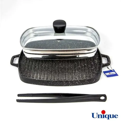 تابه گریل چدنی یونیک مربع درب دار 32 سانتیمتری UN-6009