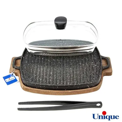 تابه گریل چدنی یونیک مربع 32 سانتیمتری (زیره چوبی) UN-6017