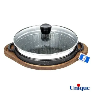 تابه گریل چدنی یونیک درب دار با زیره چوبی UN-6001