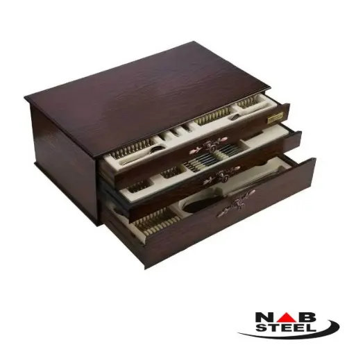 جعبه سرویس 124 پارچه ناب استیل مدل پالرمو (دور طلایی)
