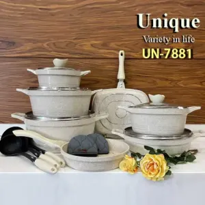 قیمت و خرید سرویس پخت و پز UN-7881 یونیک کلاسیک کرم گرانیتی 16 پارچه