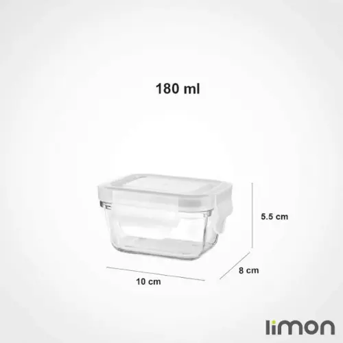 ظرف شیشه ای دربدار مستطیل دربدار 180 میلی لیتر لیمون