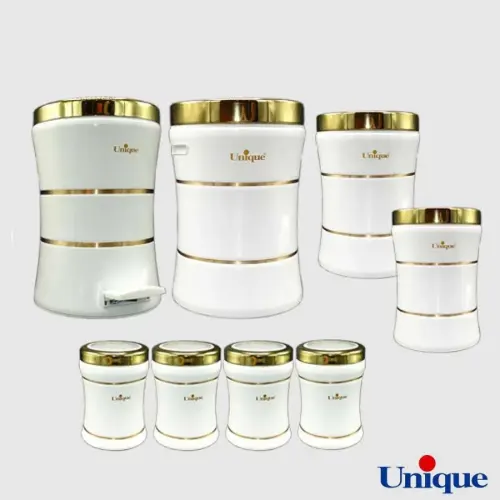 سرویس 8 پارچه کمر باریک خطی سفید طلایی یونیک UN-4596