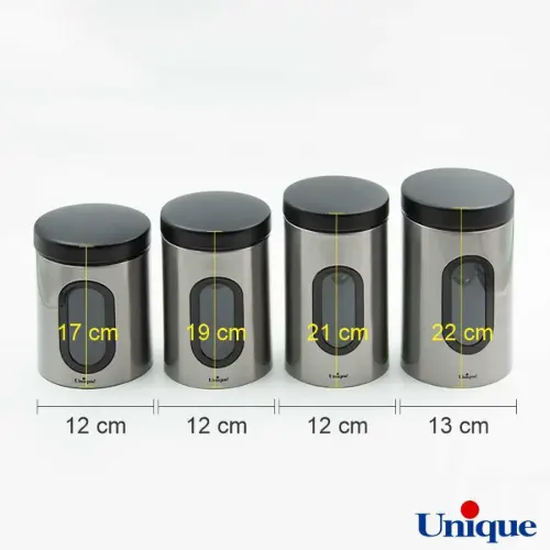ظرف حبوبات در 4 سایز پنجره دار استیل یونیک UN-5990