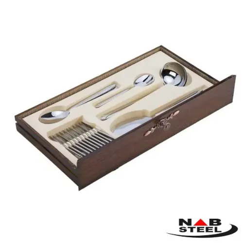 سرویس 116 پارچه قاشق چنگال ناب استیل طرح پالرمو با لبه طلایی