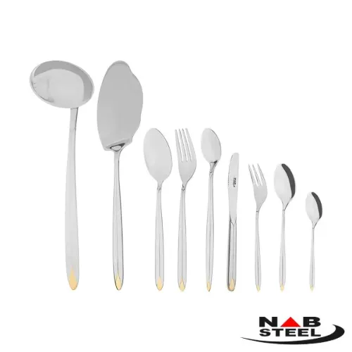 خرید اقساطی سرویس قاشق چنگال 86 پارچه ناب استیل پالرمو دورطلایی
