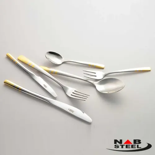 سرویس 128 پارچه ناب استیل مدل فلورانس با جعبه کادویی (دور طلایی)
