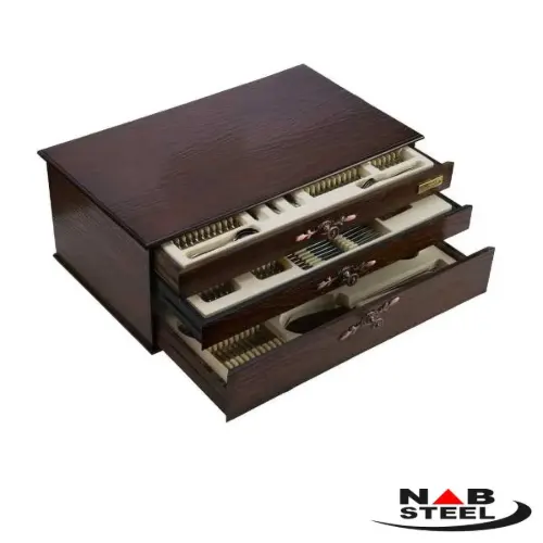 سرویس 180 پارچه ناب استیل مدل فلورانس با جعبه چوبی (براق و مات)