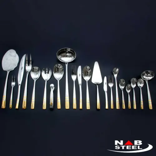 ناب استیل سرویس قاشق چنگال فلورانس دورطلایی