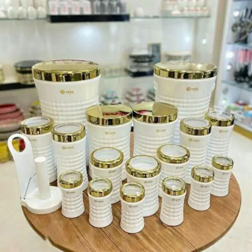 سرویس آشپزخانه سفيد درب طلايی 18 پارچه کريستالی ام جی اس MGS