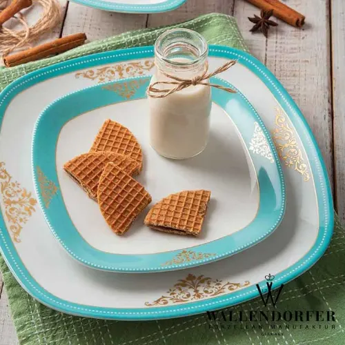 زیبایی سرویس چینی Wallendorfer کواترو طرح آرمیتاژ فیروزه ای 12 نفره