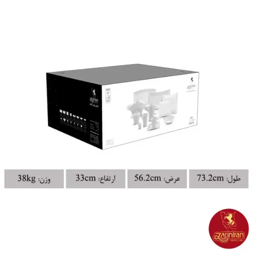 جعبه اصلی سرویس چینی زرین وینچی طرح ریوا طلایی 12 نفره