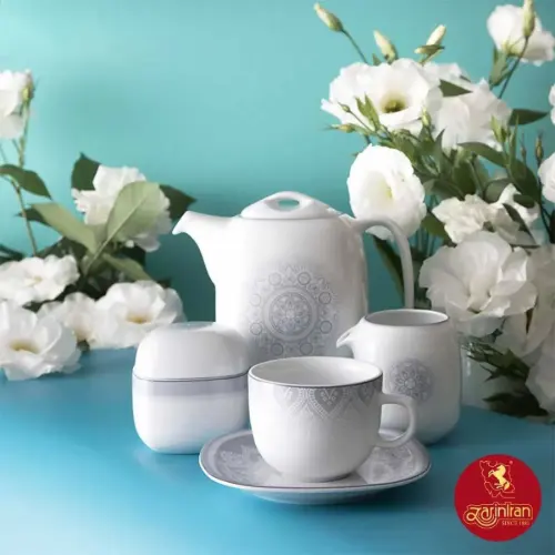سرویس چای خوری چینی زرین کواترو طرح ادلین توسی 12 نفره