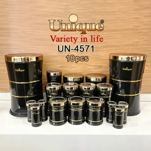 سرویس 18 پارچه کمر باریک خطی مشکی براق درب استیل یونیک UN-4571