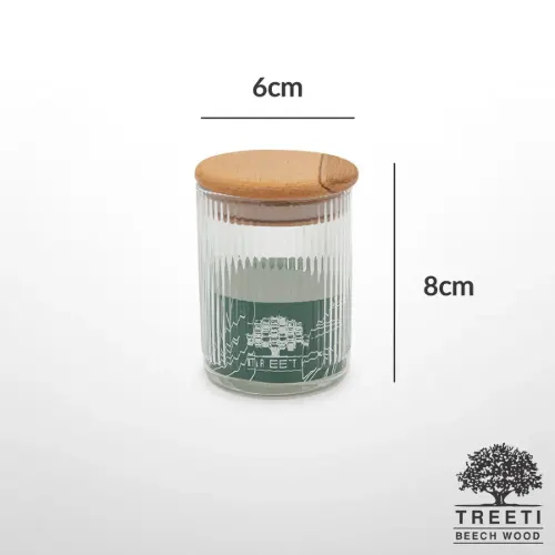 بانکه ادویه تیریتی G5106 شیشه ای با درب چوبی قطر 6 ارتفاع 8 تارا