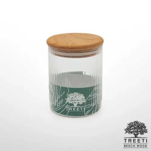 بانکه ادویه تیریتی G5108 شیشه ای با درب چوبی قطر 8 ارتفاع 10 تارا