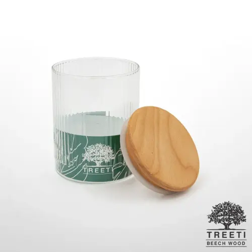 بانکه ادویه تیریتی G5108 شیشه ای با درب چوبی قطر 8 ارتفاع 10 تارا