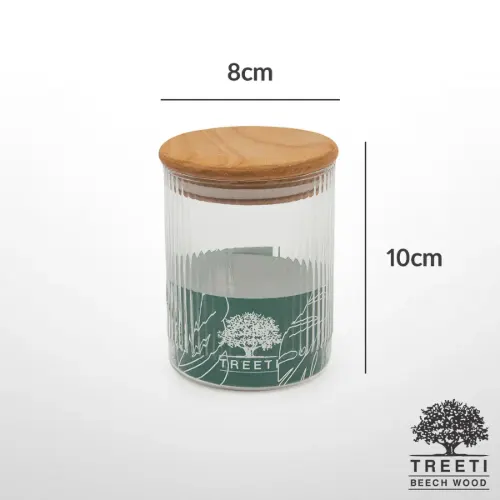 بانکه ادویه تیریتی G5108 شیشه ای با درب چوبی قطر 8 ارتفاع 10 تارا