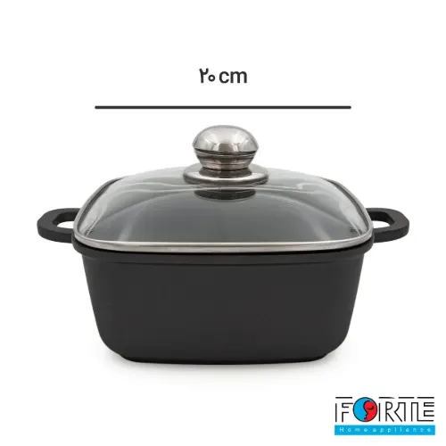 قابلمه سایز 20 پیرکس چهارگوش دایکاست مشکی فورته