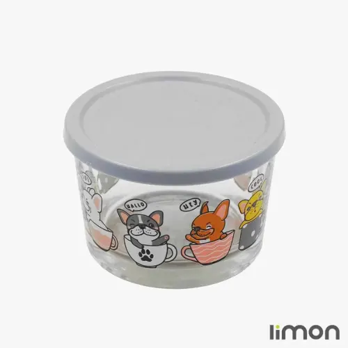 ظرف شیشه ای درب دار 190 میلی لیتر چاپ دار لیمون