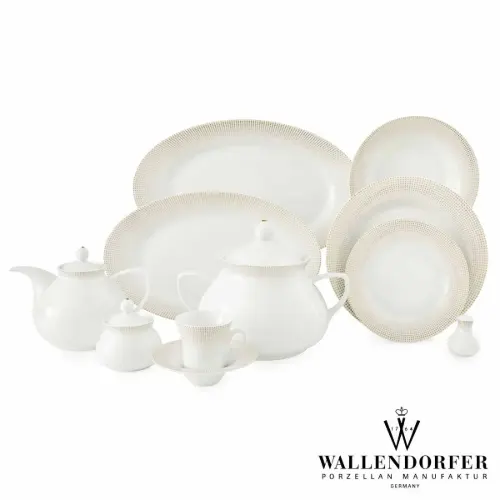 سرویس چینی با کیفیت والندورفر Wallendorfer شهرزاد طرح مریدین طلایی 12 نفره