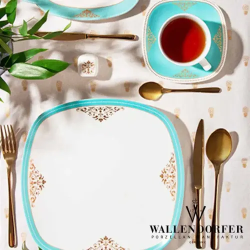 خرید سرویس چینی والندورفر Wallendorfer کواترو طرح آرمیتاژ فیروزه ای 12 نفره