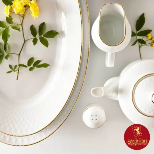 سرویس 12 نفره چینی زرین قالب رادیانس طرح زرین لب طلایی