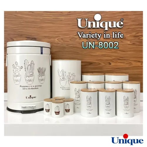 سرویس آشپزخانه یونیک 15 پارچه UN-8002 کرم کاکتوس درب بامبو