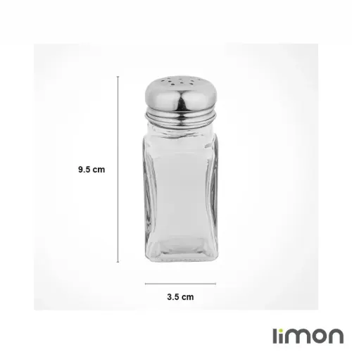 نمک پاش چهارگوش شیشه ای دو عددی درب استیل لیمون