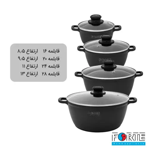 سرویس قابلمه گرانیتی 14 پارچه فورته Forte مدل پریما مشکی