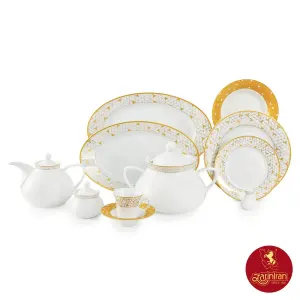 سرویس با کیفیت چینی زرین شهرزاد طرح ژئومتریکال طلایی12 نفره 108 پارچه