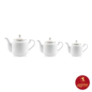سرویس قوری 6 پارچه چینی زرین استوانه طرح زرین لب طلایی (3 عدد)