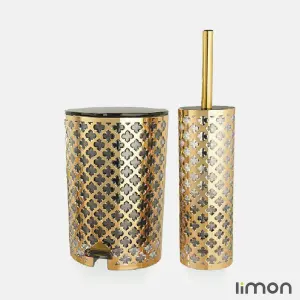 سطل و فرچه لیمون طرح گل مشکی (چاپدار طلایی) 1820