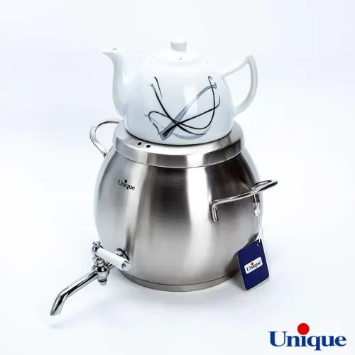کتری شیردار و قوری 5.5 لیتر استیل یونیک UN-7207 طرح پاپیون