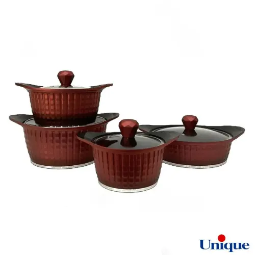 سرویس قابلمه 8 پارچه یونیک مدل نگینی قرمز UN-8205