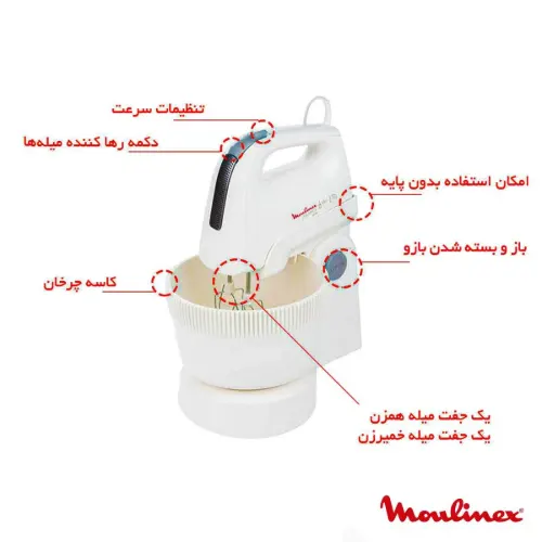 جزئیات همزن کاسه‌ دار مولینکس500 وات مدل HM615