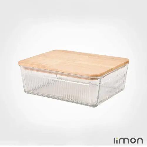 ظرف شیشه ای شیاردار 2.250 لیتر درب چوبی لیمون 2192
